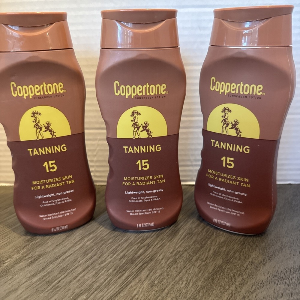 Coppertone Tanning Sunscreen Lotion SPF 15, 8 Fl. Oz. - Pack of 3